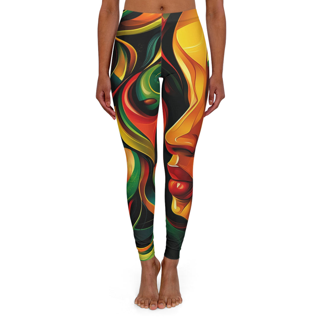 Artistic Womens Reggae Vibe - Spandex Leggings - Colorful Abstract Design for Casual Wear