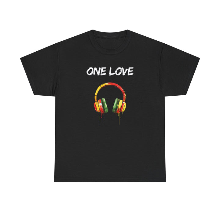 Unisex Heavy Cotton Tee - One Love Dripping Headphones Shirt