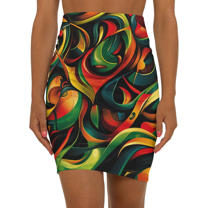 Vibrant Mid-Waist Pencil Skirt - Abstract Colorful Design for Fashion-Forward Women