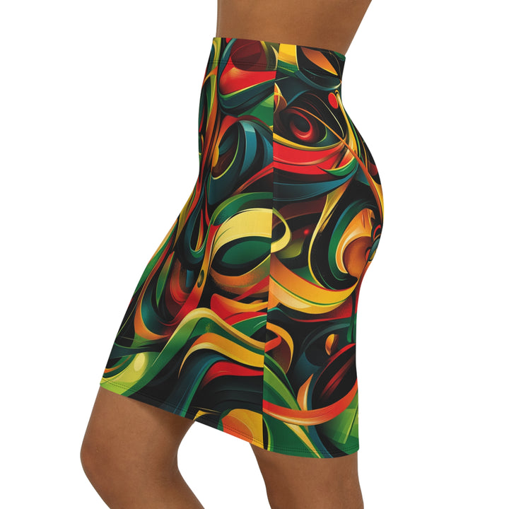 Vibrant Mid-Waist Pencil Skirt - Abstract Colorful Design for Fashion-Forward Women