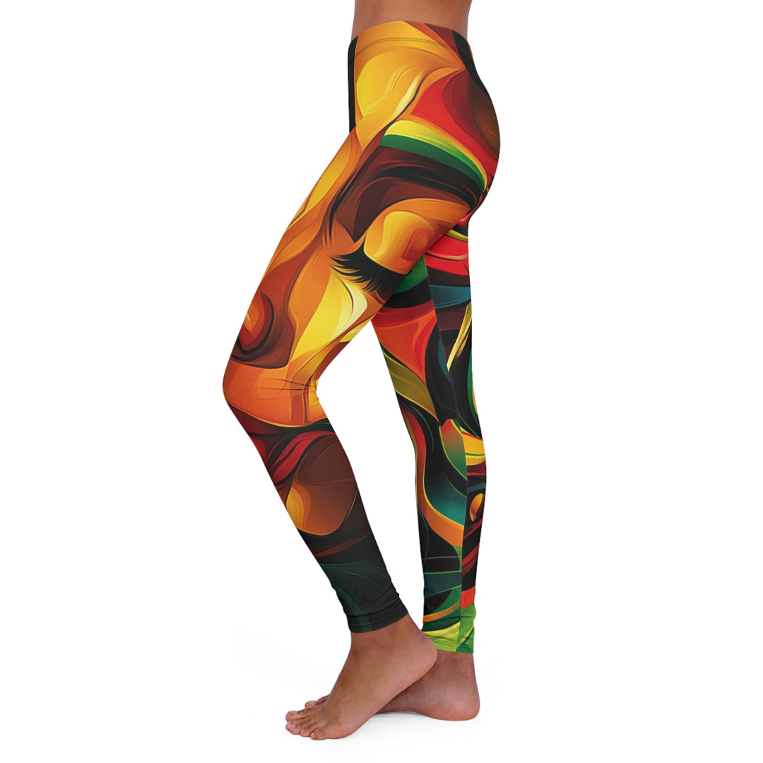 Artistic Womens Reggae Vibe - Spandex Leggings - Colorful Abstract Design for Casual Wear