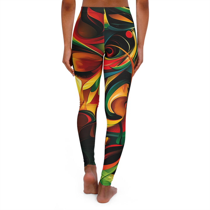 Artistic Womens Reggae Vibe - Spandex Leggings - Colorful Abstract Design for Casual Wear