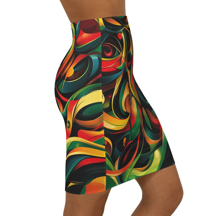 Vibrant Mid-Waist Pencil Skirt - Abstract Colorful Design for Fashion-Forward Women