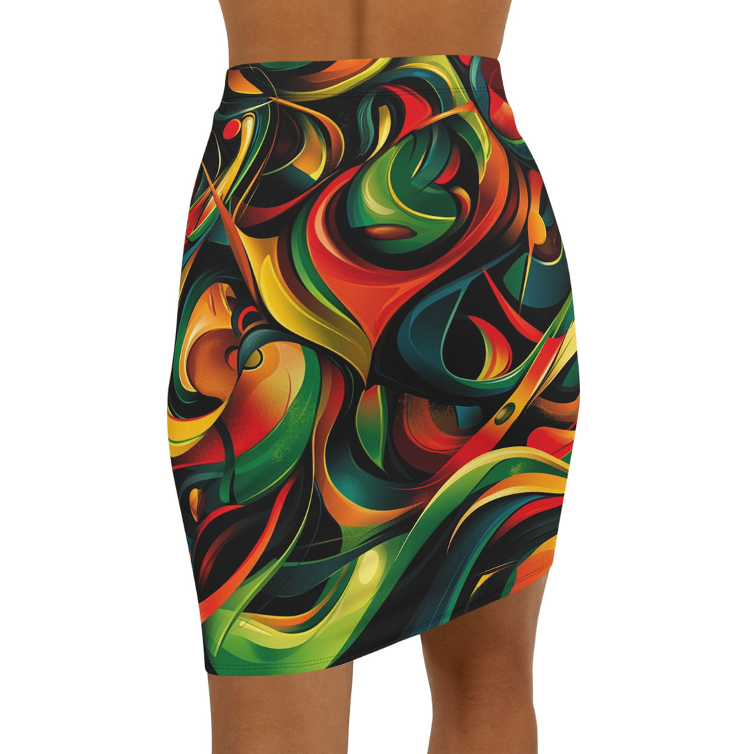 Vibrant Mid-Waist Pencil Skirt - Abstract Colorful Design for Fashion-Forward Women