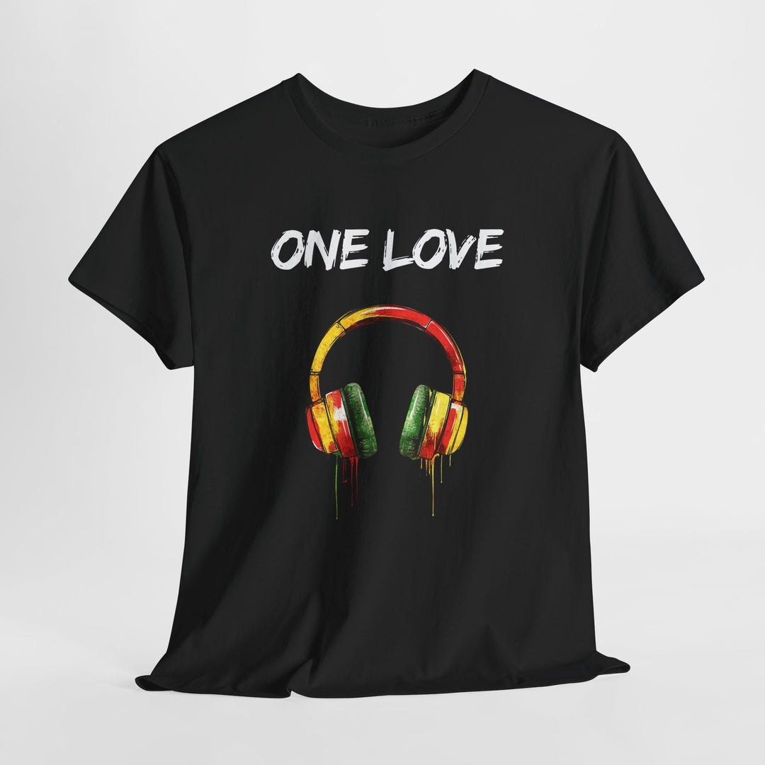 Unisex Heavy Cotton Tee - One Love Dripping Headphones Shirt