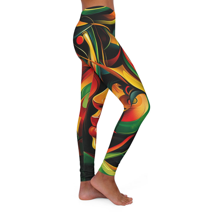 Artistic Womens Reggae Vibe - Spandex Leggings - Colorful Abstract Design for Casual Wear