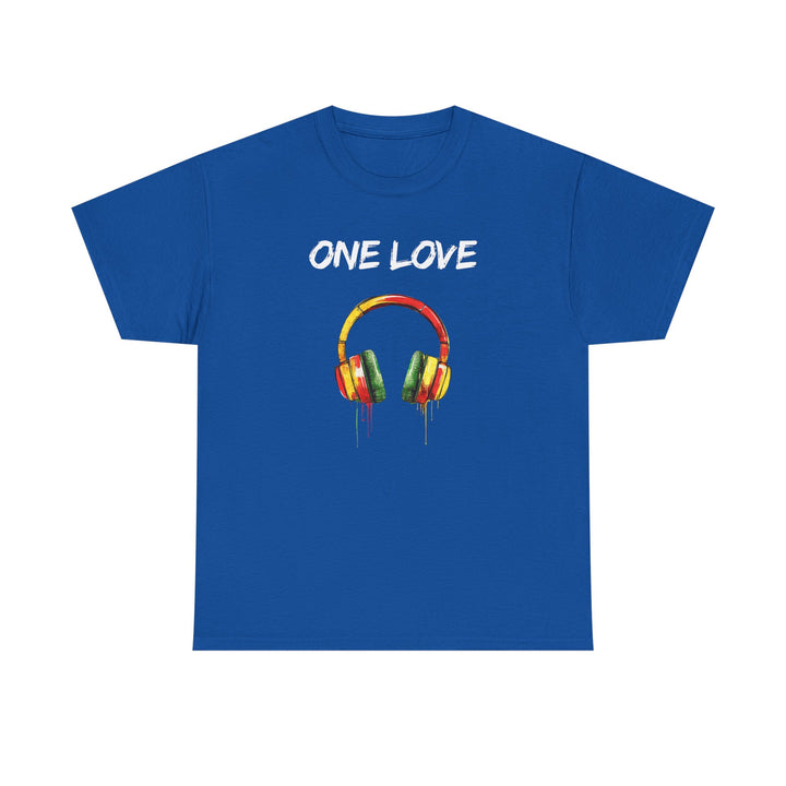 Unisex Heavy Cotton Tee - One Love Dripping Headphones Shirt