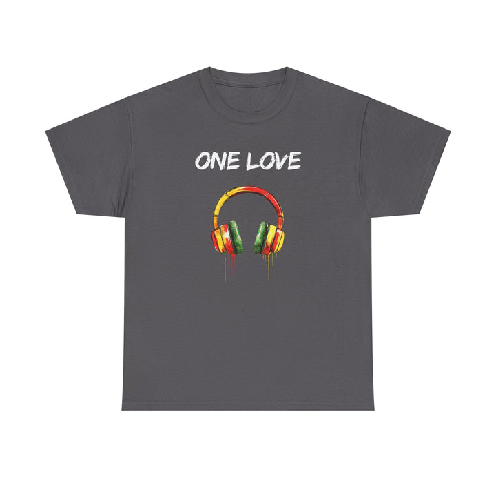 Unisex Heavy Cotton Tee - One Love Dripping Headphones Shirt