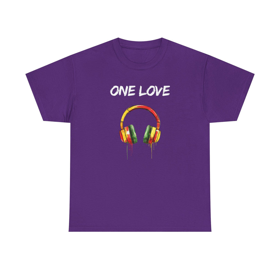 Unisex Heavy Cotton Tee - One Love Dripping Headphones Shirt