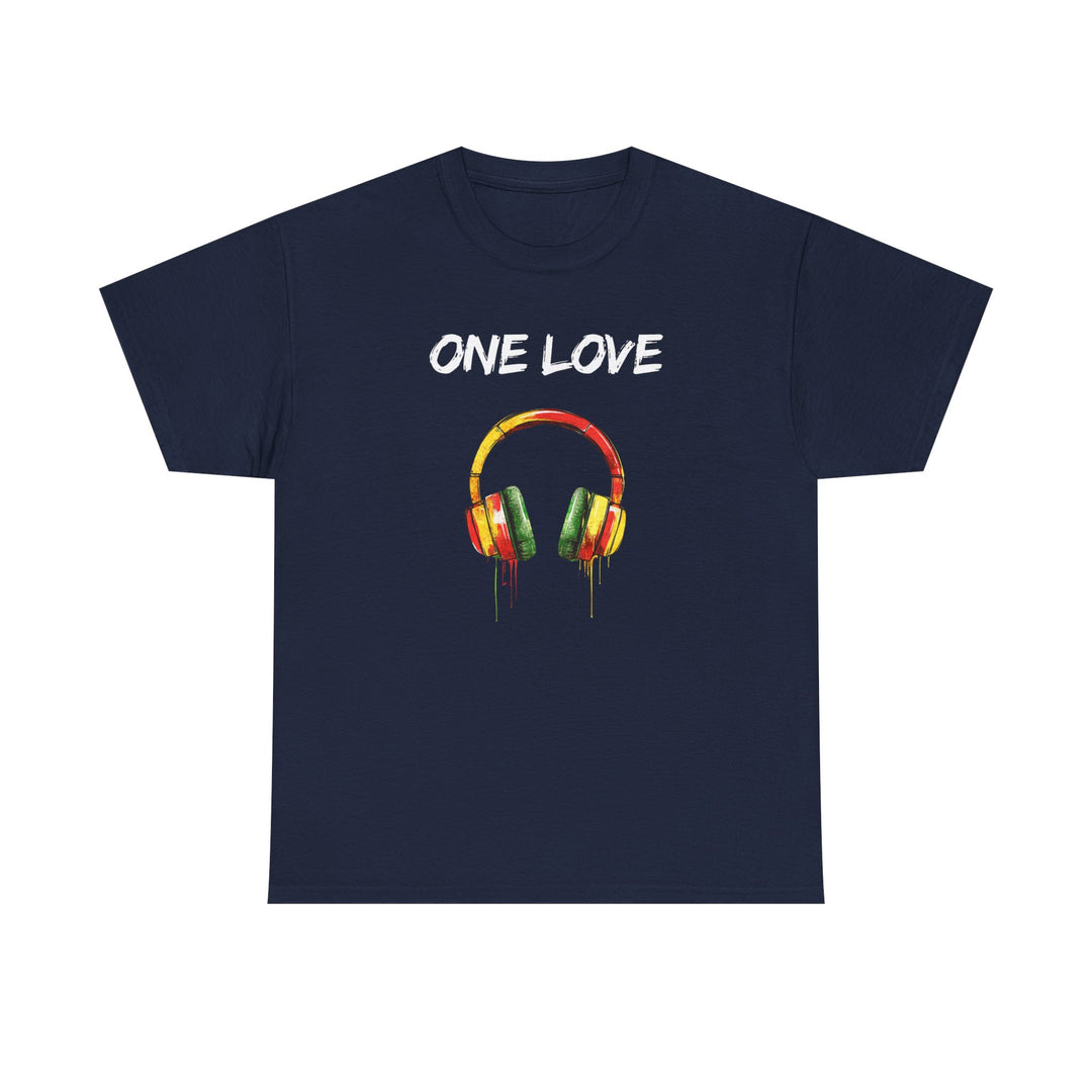 Unisex Heavy Cotton Tee - One Love Dripping Headphones Shirt