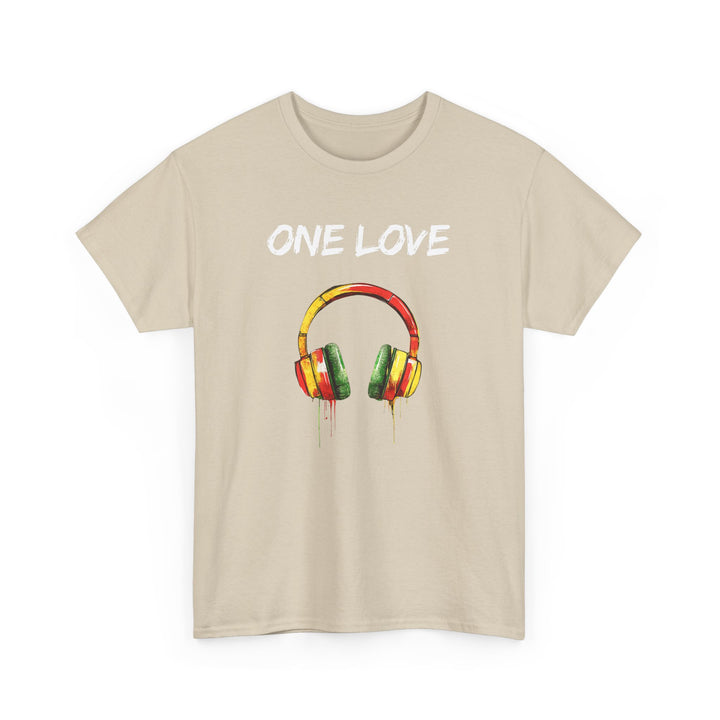 Unisex Heavy Cotton Tee - One Love Dripping Headphones Shirt